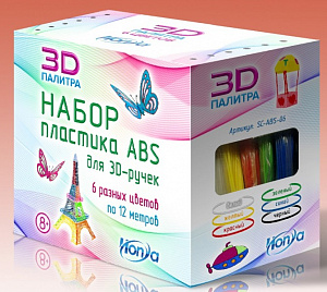 Набор пластика ABS. 6 различных цветов по 12 м (SC-ABS-06: HONYA)